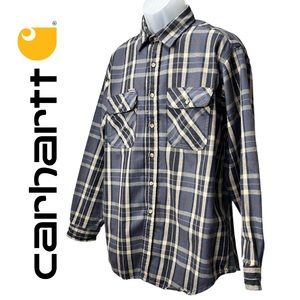 Carhartt Men’s XL Workwear‎ Blue Plaid Heavy Flannel Button-Up Shirt S61 CHR